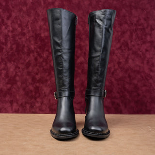 La Canadienne Women Stev Black Leather Buckle Waterproof Riding Zip Knee Boots 6