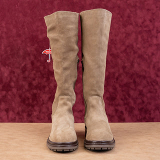 Blondo Women Reagan Waterproof Taupe Suede Stretch Moto Knee Boots sz 6.5