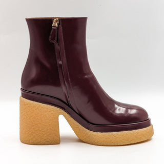 Chloe Women Kurtys Burgundy Leather Retro Chunky Platform Boots sz 9US EUR 39