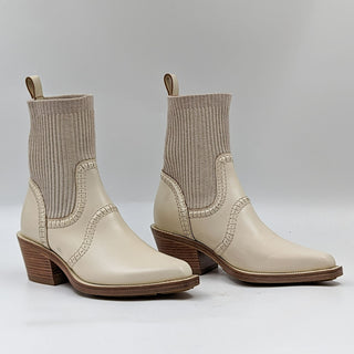 Chloe Women Nellie Eggshell White Leather Sock Cowboy Western Boots Sz 8 EUR 38