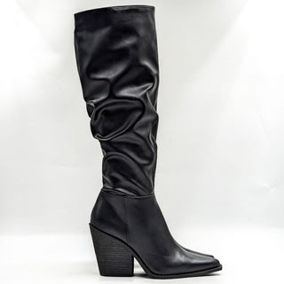 Charles David Women Wire Black Vegan Leather Slouch Cowboy Boots size 8