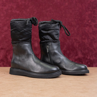 Aquatalia Women Camila Black Leather Narrow Lace-up Mid Calf Boots sz 6.5