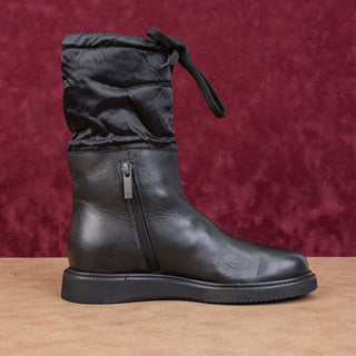 Aquatalia Women Camila Black Leather Narrow Lace-up Mid Calf Boots sz 6.5