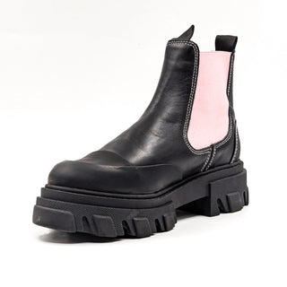 Ganni Women Black Leather Pink Colorblock Low Chelsea Boots size 10US EUR40