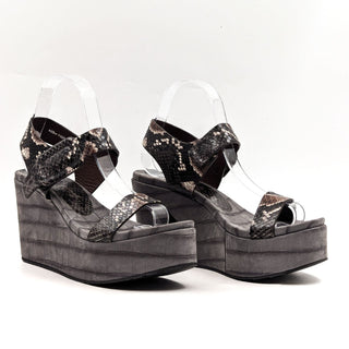 Pedro Garcia Women Python Pietra Print Grey Leather Wedge Sandals 7US EUR 37.5