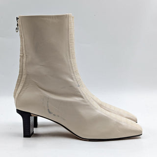 Aeyde Women Molly Paneled Smooth Ivory Leather Croc Print Ankle Boots 11US EUR41