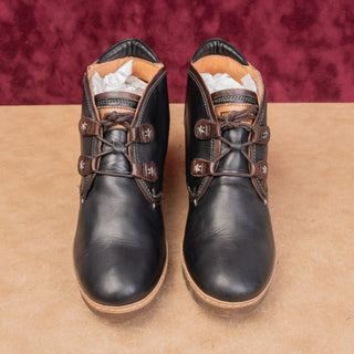 Pikolinos Women Maple Black Leather Lace-up Wedge Ankle Boots sz10US EUR41