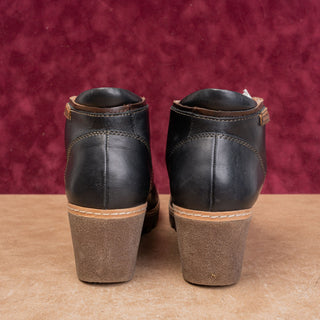 Pikolinos Women Maple Black Leather Lace-up Wedge Ankle Boots sz10US EUR41