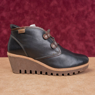 Pikolinos Women Maple Black Leather Lace-up Wedge Ankle Boots sz10US EUR41
