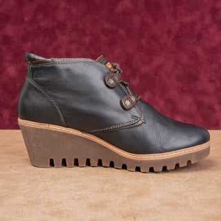 Pikolinos Women Maple Black Leather Lace-up Wedge Ankle Boots sz10US EUR41