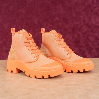 Tory Burch Wmn Camp Orange Canva Suede Festival Platfform Ankle Boots sz 9