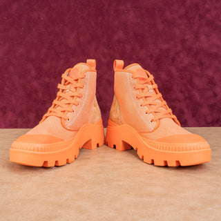 Tory Burch Wmn Camp Orange Canva Suede Festival Platfform Ankle Boots sz 9