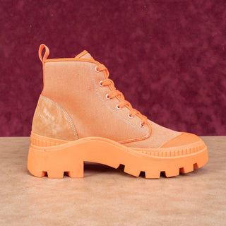 Tory Burch Wmn Camp Orange Canva Suede Festival Platfform Ankle Boots sz 9