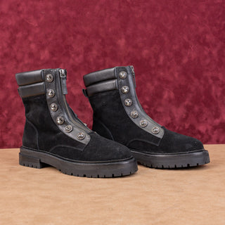 Kurt Geiger London Women Bobby Black Suede Front zip Combat Boots 10.5US EUR40.5