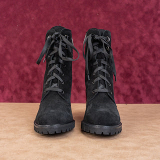 La Canadienne Women Parker Black Suede Lace-up Heel Ankle Boots sz 6.5