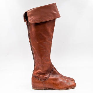 Via Spiga Women Brown Leather Vintage Retro Y2K Tall Flat Boots size 8