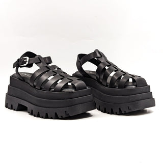 Naked Wolfe Women Devil Black leather Platform Strappy Sandals size 9US EUR39