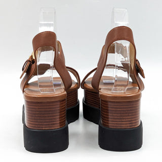 Michael Kors Wmn Marlon Haircalf Leather Brown Platform Buckle Sandals size 10