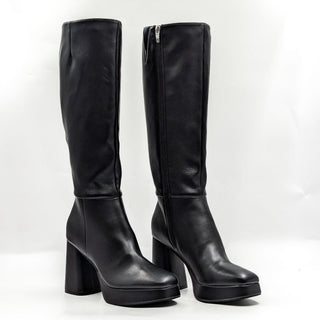 Nine West Women Vadda Black Vegan Leather Retro Platform Party Boots size 8