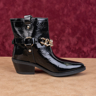 Love Moschino Women Western Harness Patent Leather Block Ankle Boots 6US EUR36