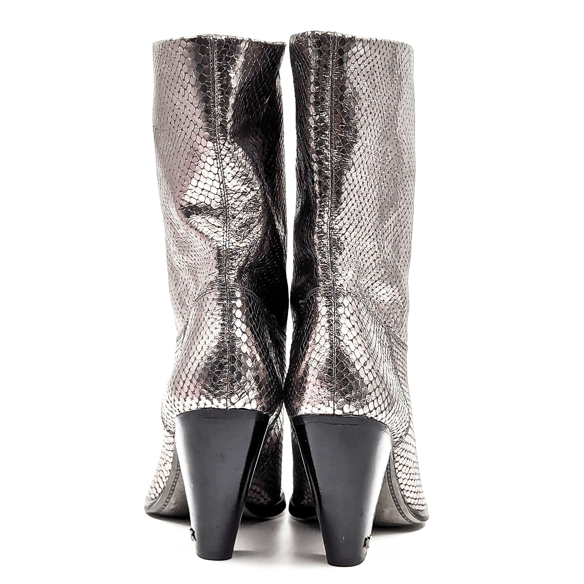 Michael Kors Women Divia Silver Metallic Leather Western Heel