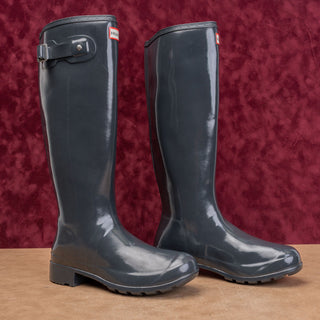 Hunter Women Original Tour Gloss Gray Farm Barn Wellies Rain Rubber Boots 8US EUR39
