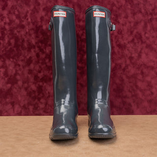 Hunter Women Original Tour Gloss Gray Farm Barn Wellies Rain Rubber Boots 8US EUR39