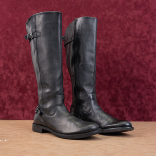 ECCO Women Black Leather Riding Wide Calf Strap Moto Knee Boots sz 11US EUR42