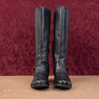 ECCO Women Black Leather Riding Wide Calf Strap Moto Knee Boots sz 11US EUR42