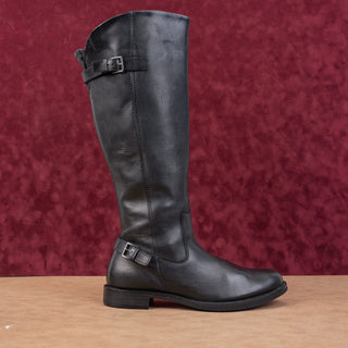 ECCO Women Black Leather Riding Wide Calf Strap Moto Knee Boots sz 11US EUR42