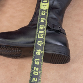 ECCO Women Black Leather Riding Wide Calf Strap Moto Knee Boots sz 11US EUR42