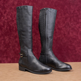 Cole Haan Women Isabel Black Leather Classic Riding Equestrian Stretch Boots 6