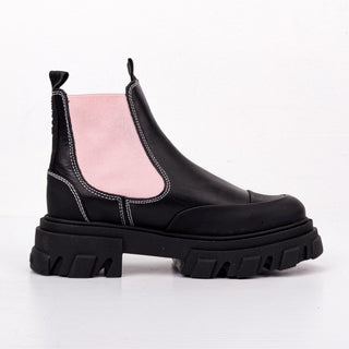 Ganni Women Black Leather Pink Colorblock Low Chelsea Boots size 10US EUR40