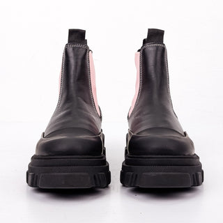 Ganni Women Black Leather Pink Colorblock Low Chelsea Boots size 10US EUR40