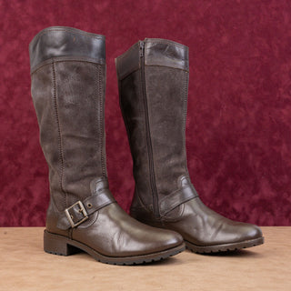 Timberland Women Earthkeepers Bethel Brown leather Buckle Moto Knee Boots sz 7