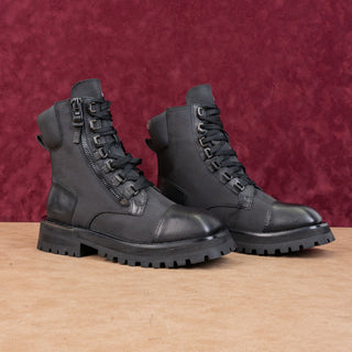 DKNY Women River Black Leather Platform Lug Festival Fashion Combat Boots sz 9