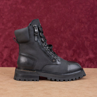 DKNY Women River Black Leather Platform Lug Festival Fashion Combat Boots sz 9