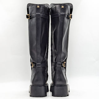 Sam Edelman Women Elayna Moto Biker Riding Black Leather Knee Boots sz 9