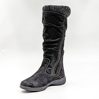 Totes Women Jelly Black Fabric Faux Fur Trim Mid Calf Winter Boots Size 9