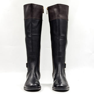 Michael Kors Women Harland Black Leather Logo Bi Tone Riding Tall Boots 6M