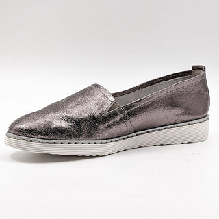 Remonte Women Leather Metallic Silver Slip On Cushion Sneaker Size 11.5US EUR 42