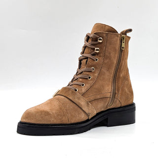 AllSaints Donita Women Tan Suede Zip Lace Buckle Combat boots sz 10.5US EUR41