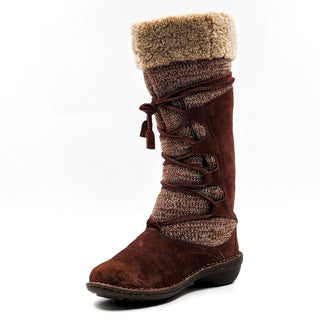 UGG Women Torrey Woven Brown Suede Leather Shearling Lined Winter Boots Sz 6