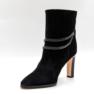 Paige Women Mason Chain Charm Black Suede Pointy Toe Boots size 9.5