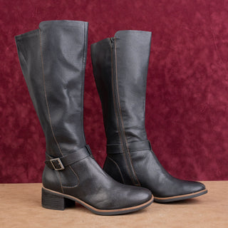 Korks Women Black Zip Faux Leather Wide Calf Classic Riding Fashion Boots sz 8.5