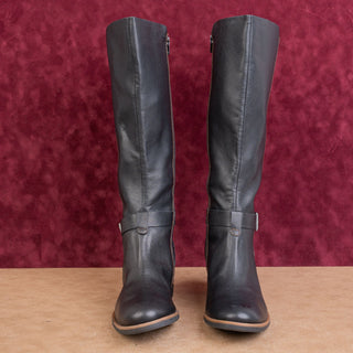 Korks Women Black Zip Faux Leather Wide Calf Classic Riding Fashion Boots sz 8.5