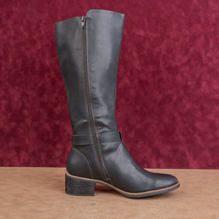 Korks Women Black Zip Faux Leather Wide Calf Classic Riding Fashion Boots sz 8.5