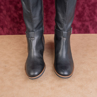 Korks Women Black Zip Faux Leather Wide Calf Classic Riding Fashion Boots sz 8.5