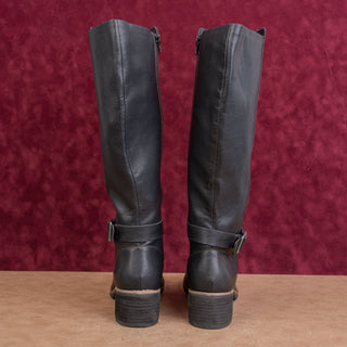Korks Women Black Zip Faux Leather Wide Calf Classic Riding Fashion Boots sz 8.5
