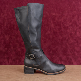 Korks Women Black Zip Faux Leather Wide Calf Classic Riding Fashion Boots sz 8.5